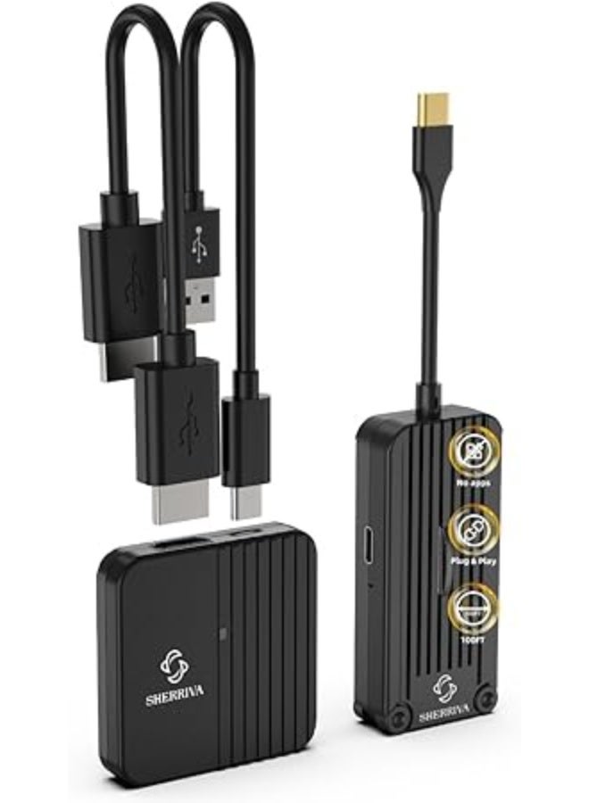SHERRIVA Wireless USB Type-C Transmitter and HDMI Receiver 1080P@60Hz, 2.4G/5G Wireless HDMI Adapter Kit, 100FT Range, Compatible for Laptop, PC, Monitor, Projector, HDTV, PlugPlay, No App/WiFi - Image 1
